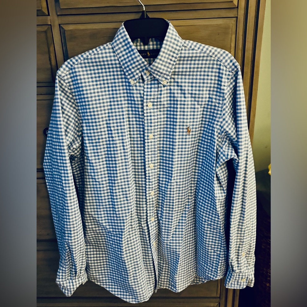 Men’s Ralph Lauren Blue/White Gingham Dress Shirt
Size Medium